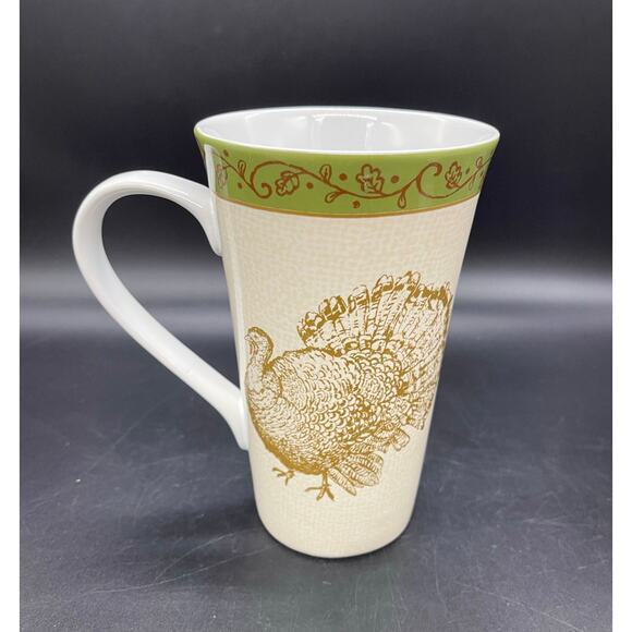 222 Fifth Safra Tall Porcelaine Turkey Thanksgiving Latte / Coffee Mug Cup - Picture 1 of 6
